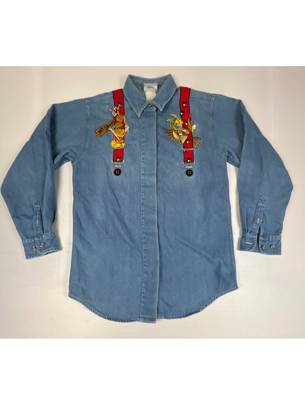 Vintage Walt Disney World Women S Blue Winnie The Pooh Denim Shirt Embroidered
